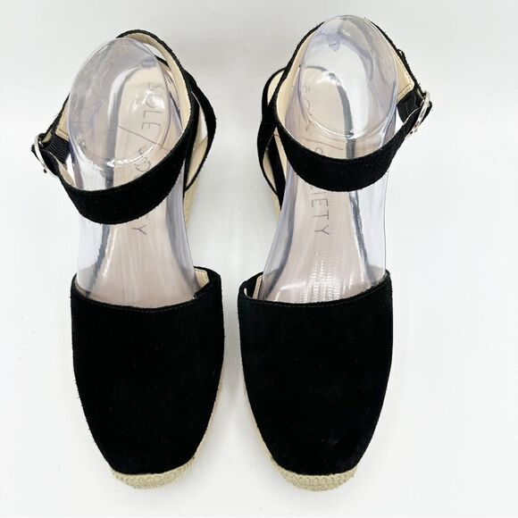Sole Society Channing Black Suede Ankle Strap Platform Espadrille Sandal 10M - Picture 5 of 14